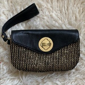 Black and Gold Faux Leather Wristlet Clutch Purse